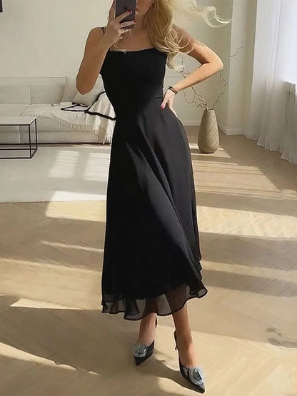 Neve - Elegant Women's Wedding Guest Midi Dress with Square Neck and Smocked Bodice