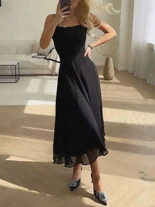 Neve - Elegant Women's Wedding Guest Midi Dress with Square Neck and Smocked Bodice