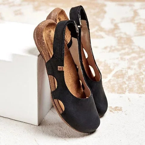 Nora - Vintage Women's Orthopedic Flat Slingback Sandals with Cut-Out Upper and Cushioned Footbed