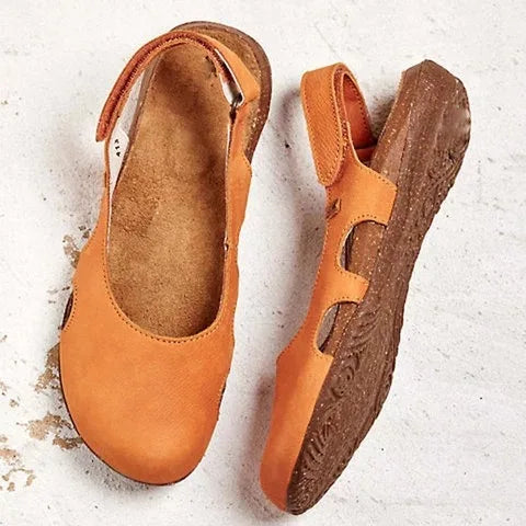 Nora - Vintage Women's Orthopedic Flat Slingback Sandals with Cut-Out Upper and Cushioned Footbed