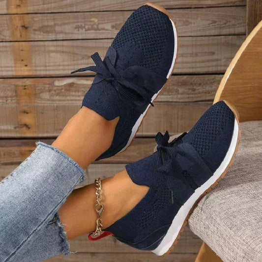 Olivia - Women's Casual Comfort Slip On Trainers with Lace Up Detail