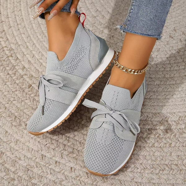Olivia - Women's Casual Comfort Slip On Trainers with Lace Up Detail