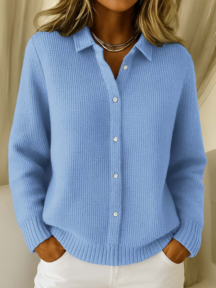 Olivia - Women's Knitted Cardigan Autumn Waffle Style Collared Shirt Cardigan