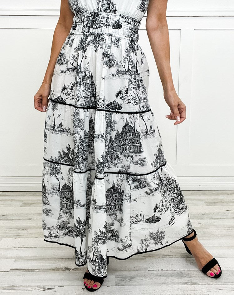 Penelope - Formal Women's Wedding Guest Dress with Belted Waist and Tiered Skirt