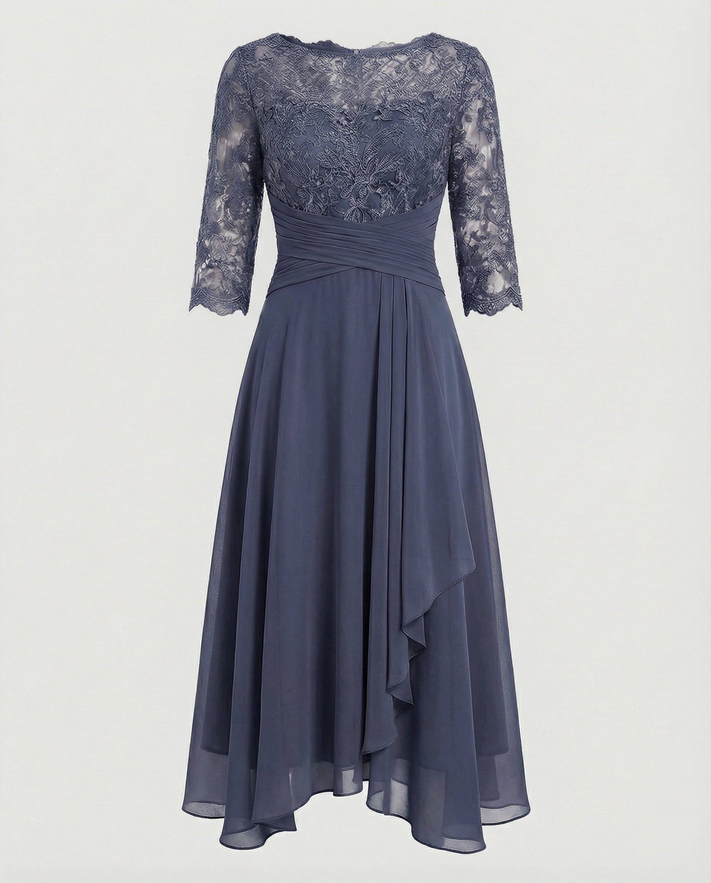 Persephone - Formal Women's Wedding Guest Dress with Scalloped Neckline and Draped Skirt