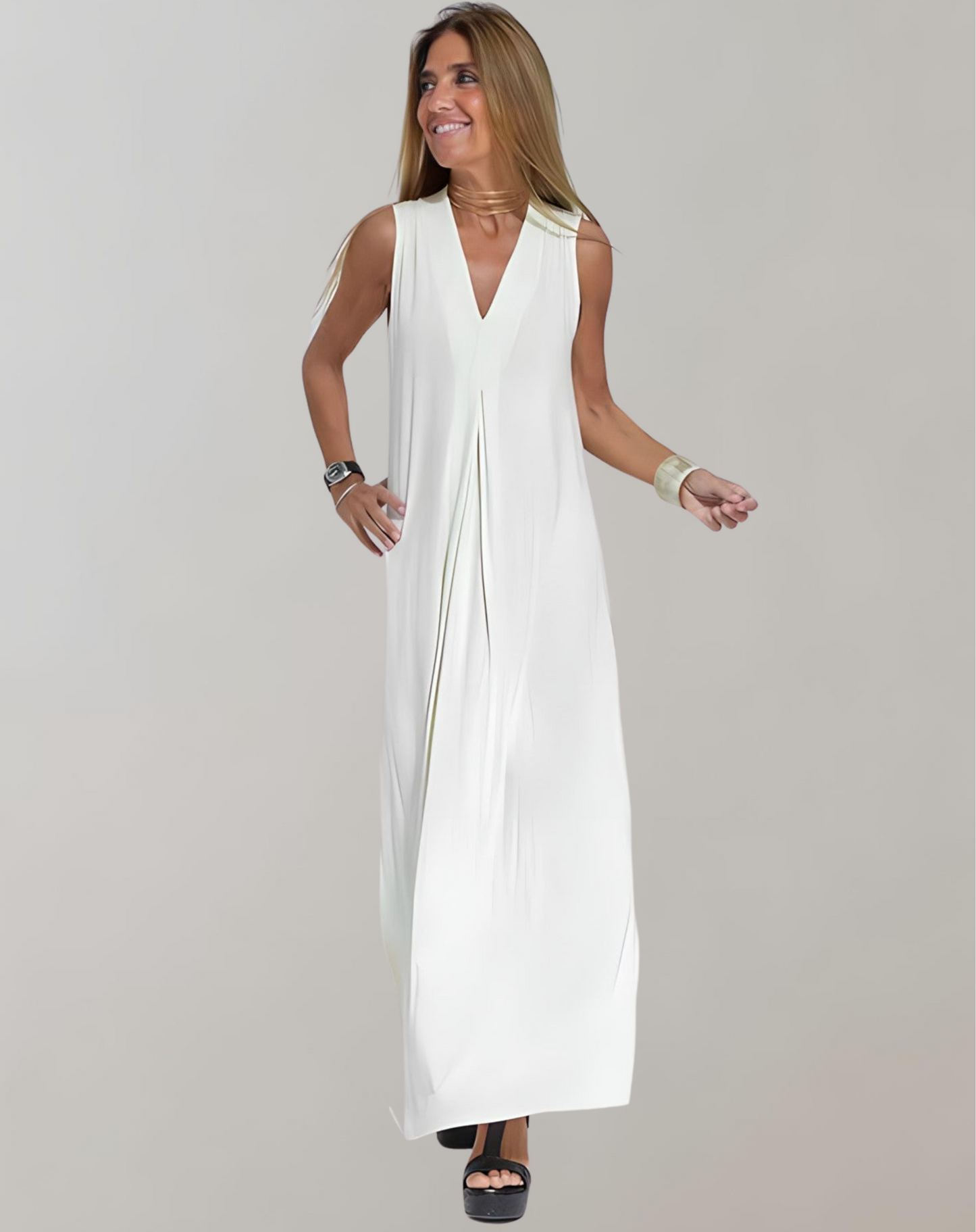 Phoebe - Elegant Women's Maxi Dress with V-Neckline and Sleeveless Design