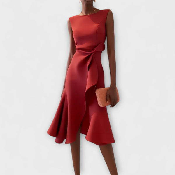 Phoebe - Formal Women's Wedding Guest Dress with Side Ruffle and Asymmetric Hem