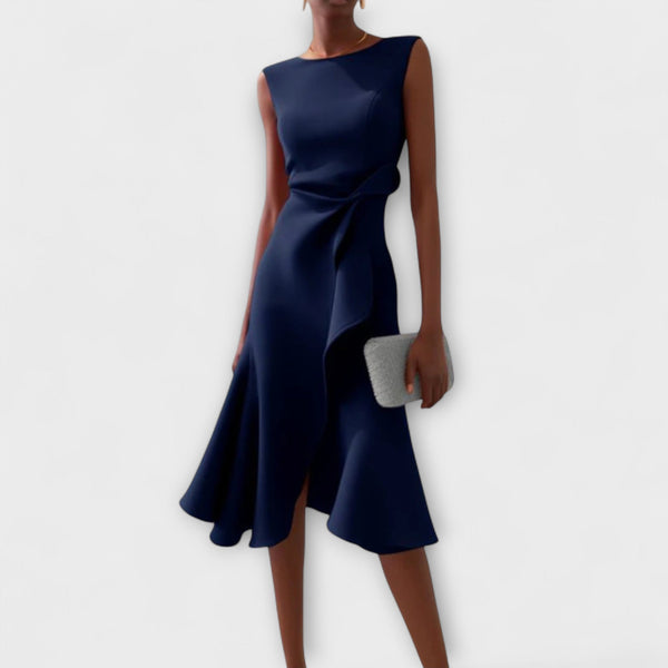 Phoebe - Formal Women's Wedding Guest Dress with Side Ruffle and Asymmetric Hem