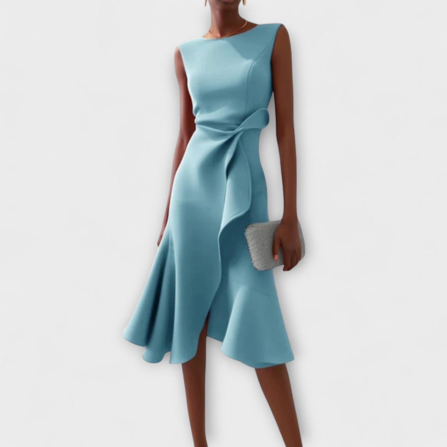 Phoebe - Formal Women's Wedding Guest Dress with Side Ruffle and Asymmetric Hem