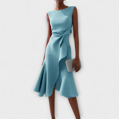 Phoebe - Formal Women's Wedding Guest Dress with Side Ruffle and Asymmetric Hem