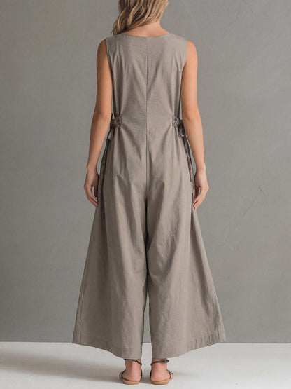 Phoebe - Smart Women's Linen Jumpsuit with V-Neck and Side Knot Detail