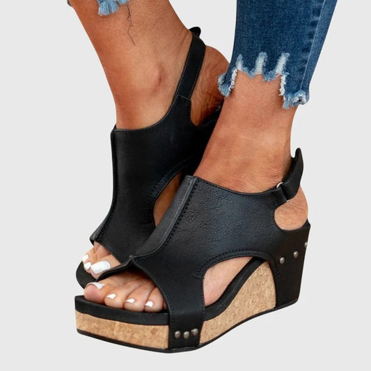 Poppy - Vintage Women's Orthopedic Wedge Sandals with Cork Platform and Stud Detail