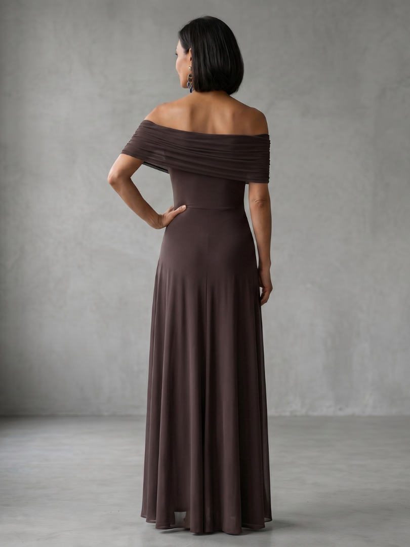 Poppy - Elegant Women's Wedding Guest Maxi Dress with Off-Shoulder Neckline