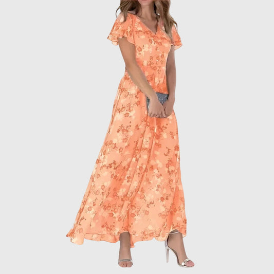 Poppy - Flowy Women's Summer Maxi Dress with V-Neck and Ruffle Sleeves