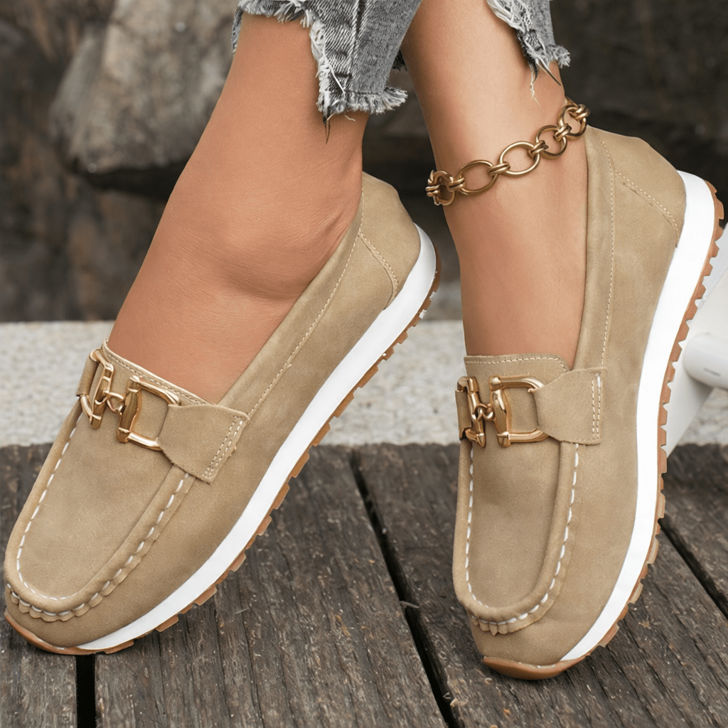 Poppy - Smart Women's Orthopedic Loafers with Gold Buckle and Platform Sole