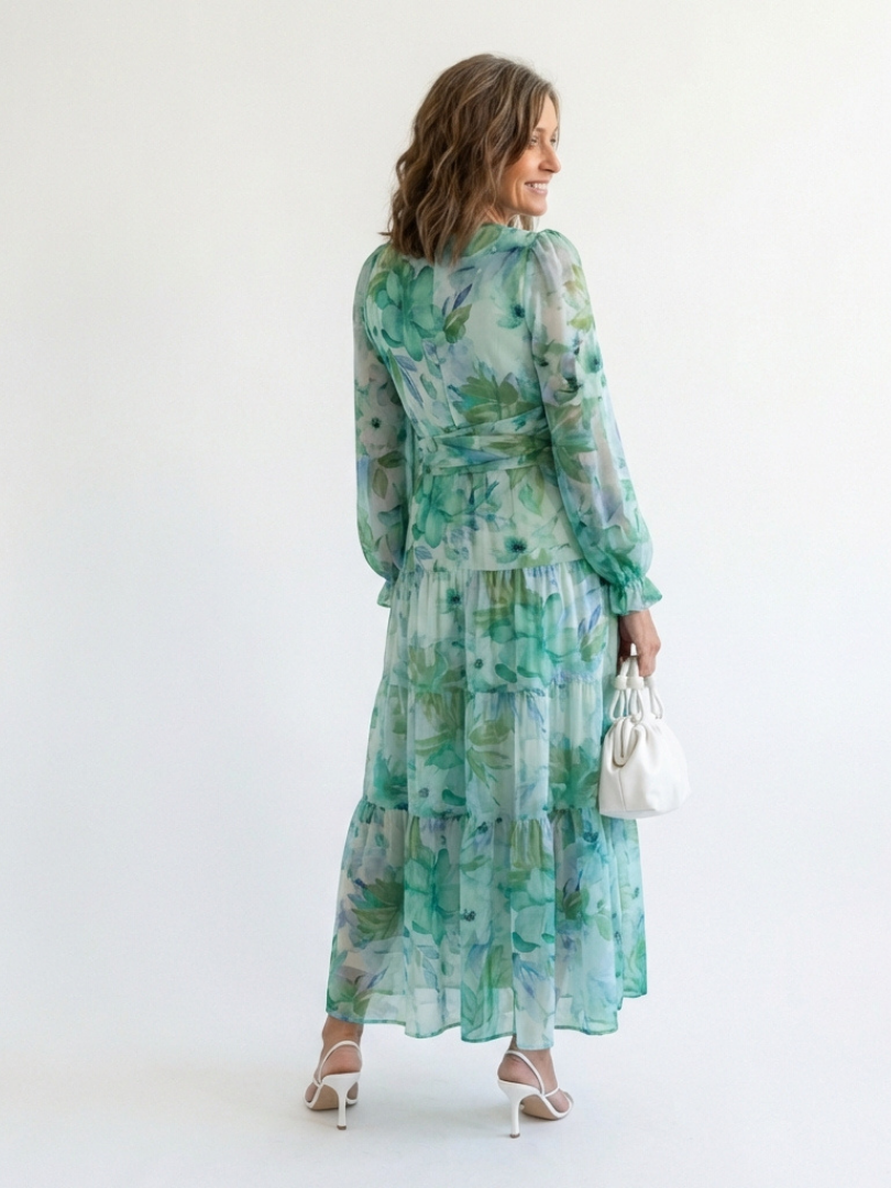 Poppy - Vintage Women's Maxi Dress with Wrap Front and Long Sleeves
