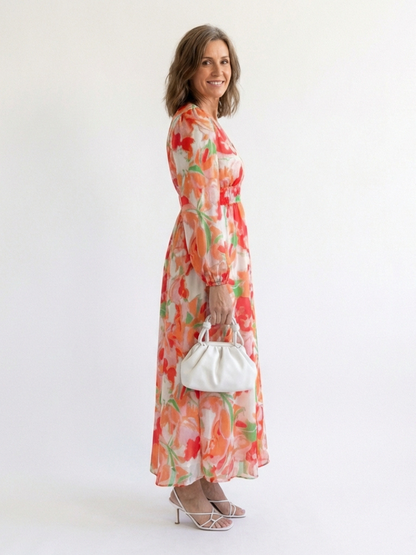 Poppy - Vintage Women's Maxi Dress with Wrap Front and Long Sleeves