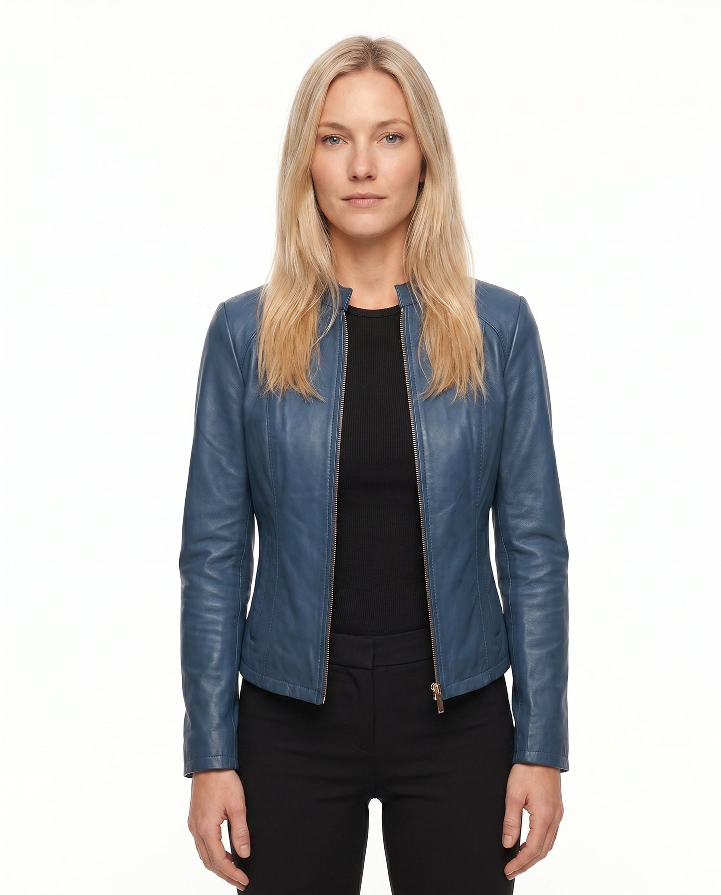 Poppy - Women's Leather Style Biker Jacket for Autumn with Zip Fastening and Collar