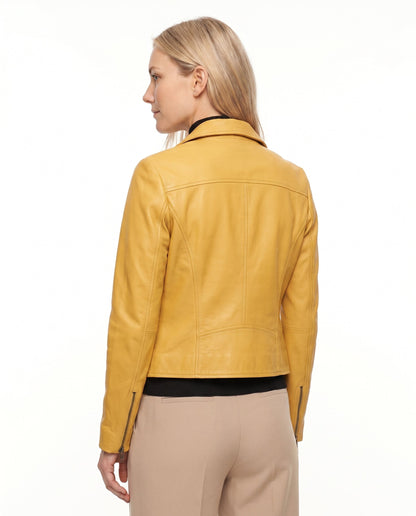 Poppy - Women's Leather Style Biker Jacket for Autumn with Zip Fastening and Collar