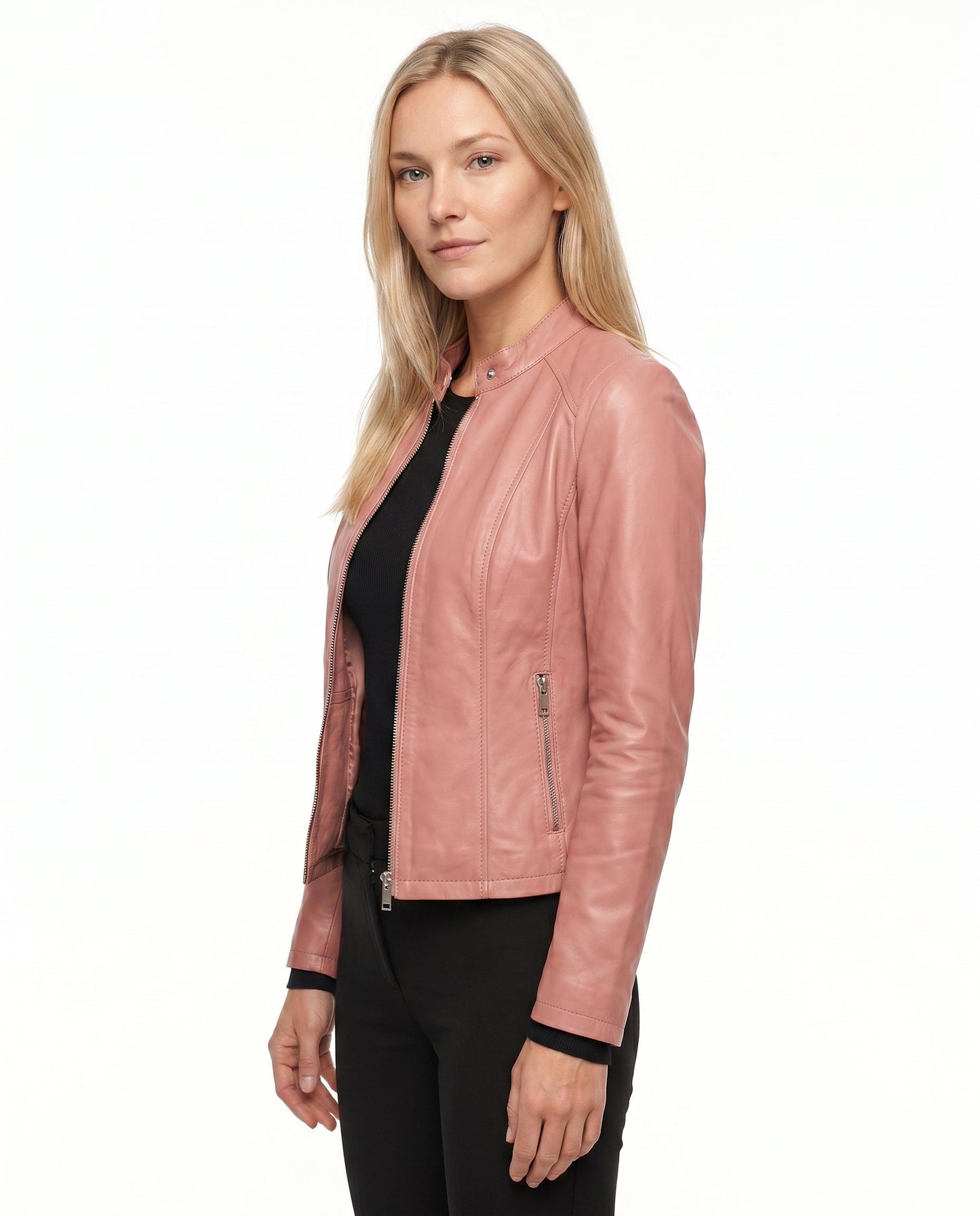 Poppy - Women's Leather Style Biker Jacket for Autumn with Zip Fastening and Collar