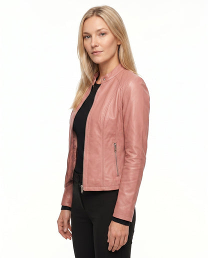 Poppy - Women's Leather Style Biker Jacket for Autumn with Zip Fastening and Collar