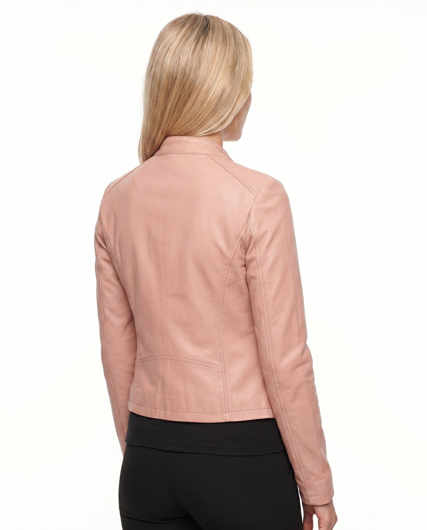 Poppy - Women's Leather Style Biker Jacket for Autumn with Zip Fastening and Collar