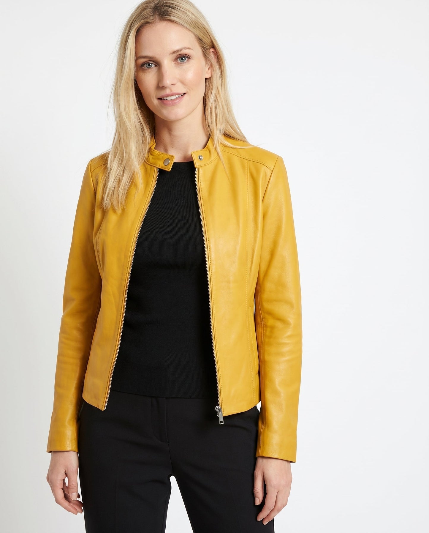 Poppy - Women's Leather Style Biker Jacket for Autumn with Zip Fastening and Collar