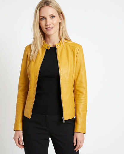 Poppy - Women's Leather Style Biker Jacket for Autumn with Zip Fastening and Collar