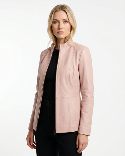 Poppy - Women's Leather Style Biker Jacket for Autumn with Zip Fastening and Collar