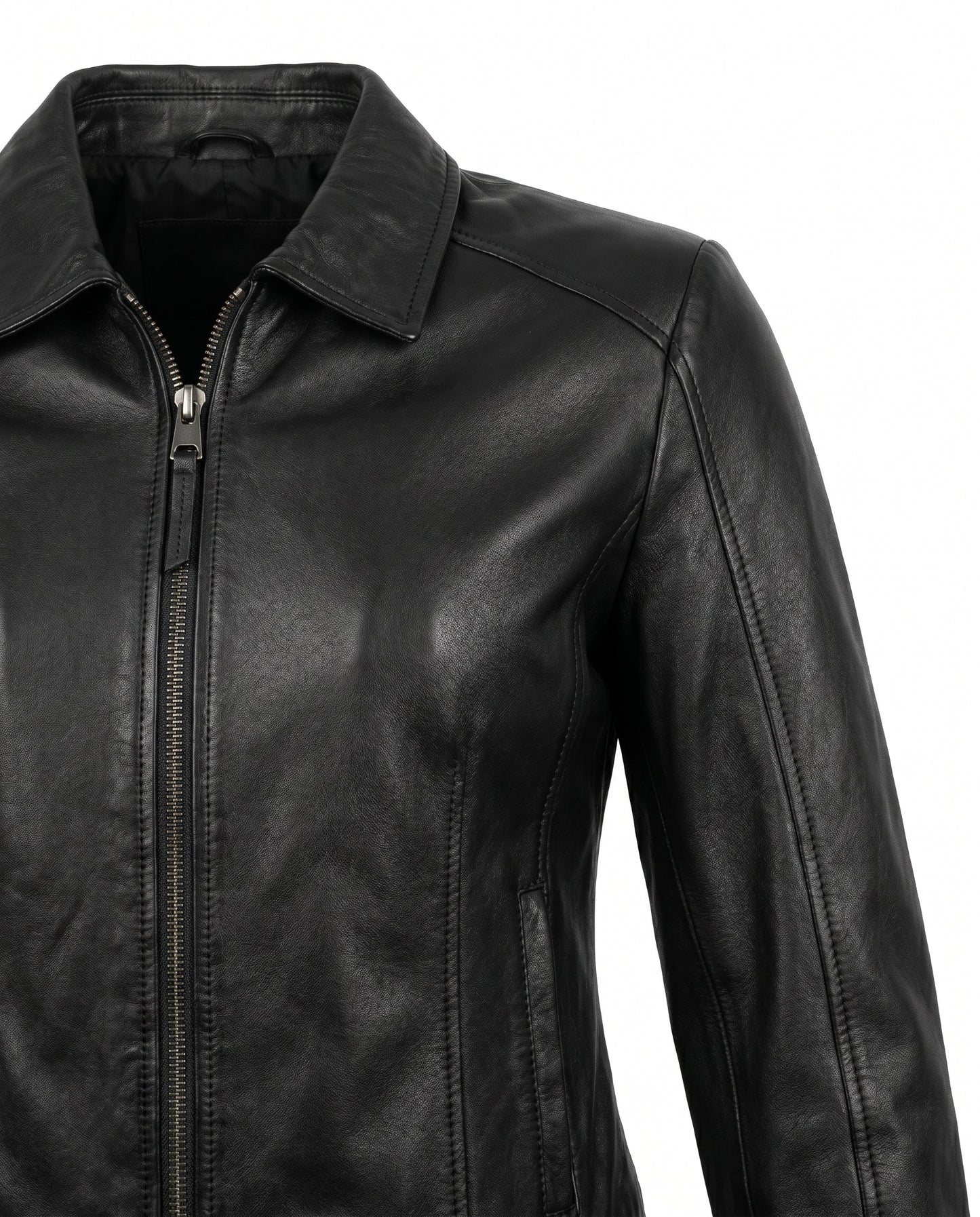 Poppy - Women's Leather Style Biker Jacket for Autumn with Zip Fastening and Collar