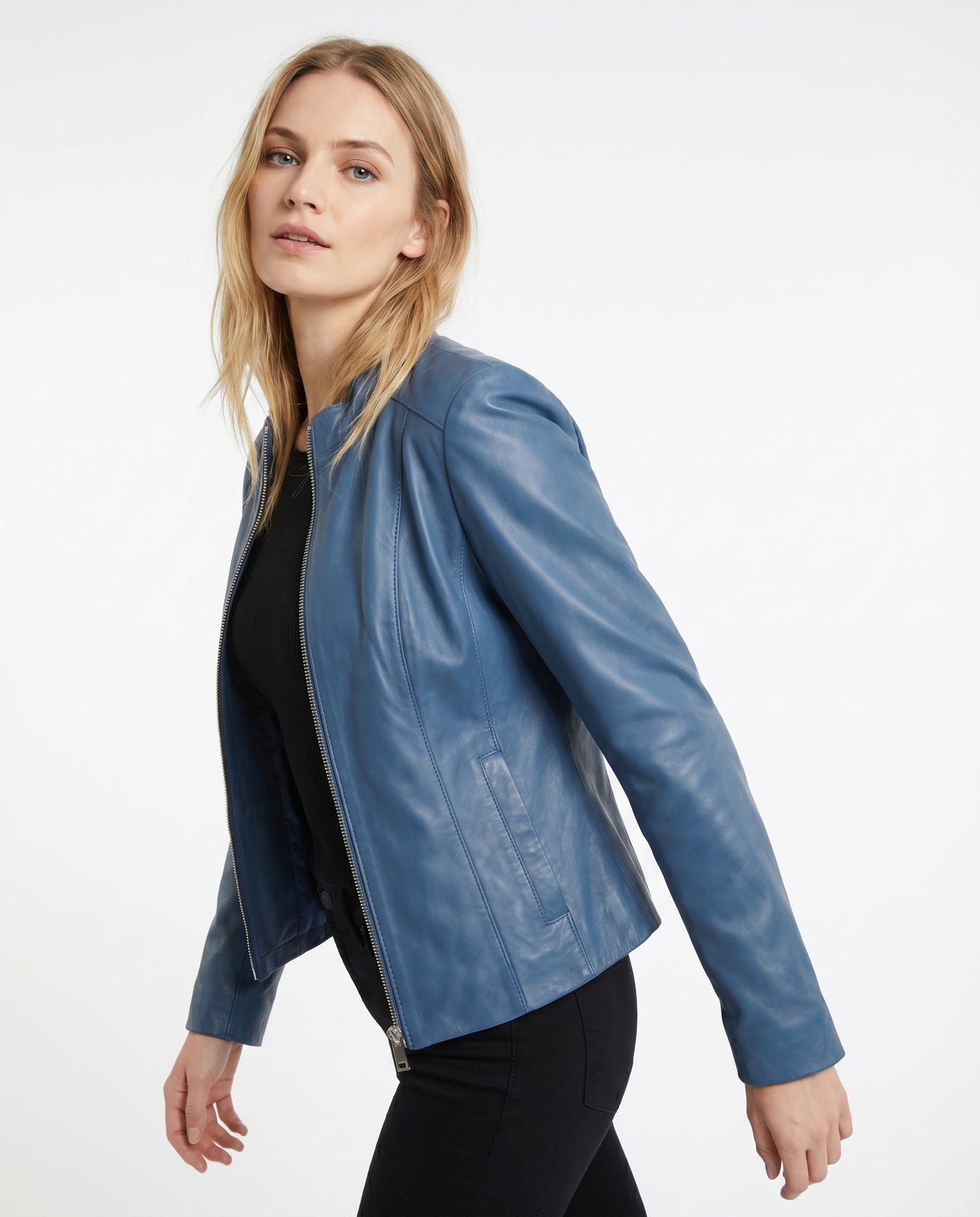 Poppy - Women's Leather Style Biker Jacket for Autumn with Zip Fastening and Collar