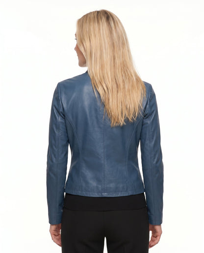 Poppy - Women's Leather Style Biker Jacket for Autumn with Zip Fastening and Collar