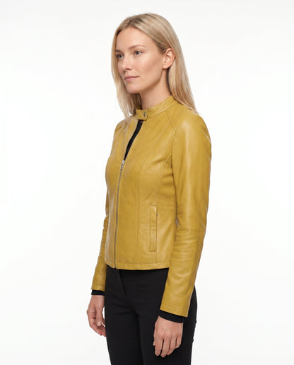 Poppy - Women's Leather Style Biker Jacket for Autumn with Zip Fastening and Collar