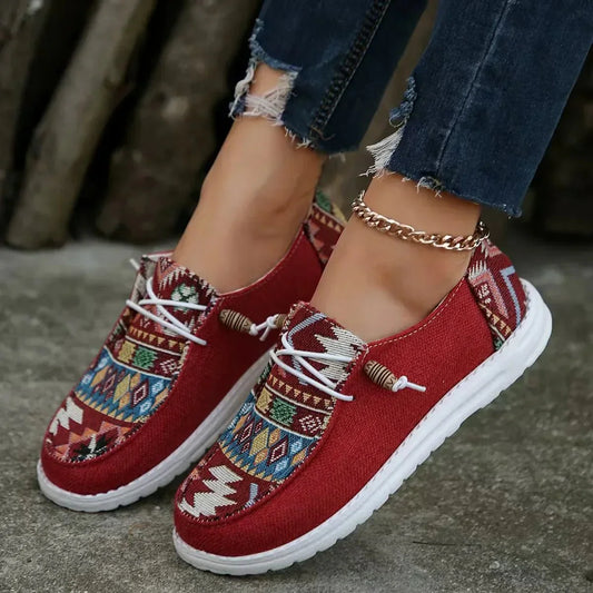 Rosie - Boho Women's Comfort Loafers with Patterned Design and Toggle Lace