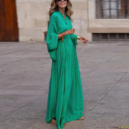 Rosie - Boho Women's Maxi Dress with Bishop Sleeves and Tie Neck
