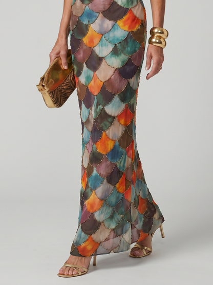 Rosie - Boho Women's Maxi Dress with Halter Neck and Scale Print