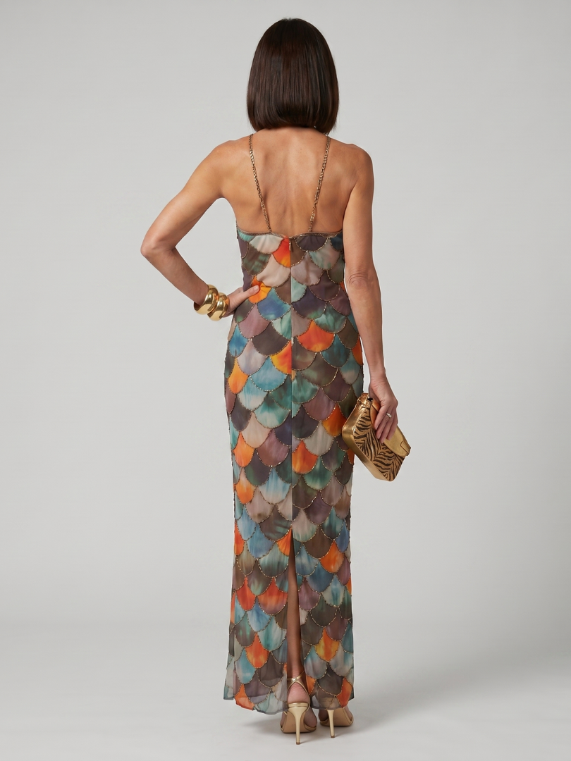 Rosie - Boho Women's Maxi Dress with Halter Neck and Scale Print