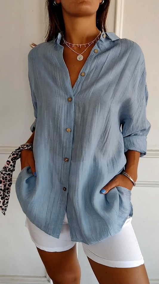 Rosie - Casual Women's Linen Blouse with Oversized Fit and Front Pockets