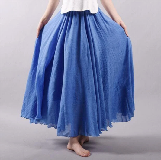 Rosie - Flowy Women's Linen Skirt with Elasticated Waist and Ruffled Hem