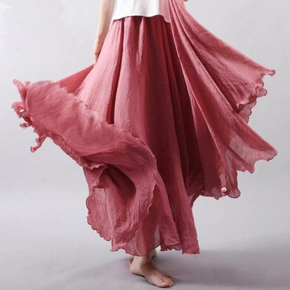 Rosie - Flowy Women's Linen Skirt with Elasticated Waist and Ruffled Hem