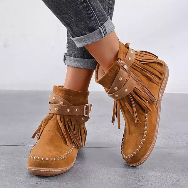 Rosie - Orthopaedic Women's Cowboy Ankle Boots with Fringe Detail