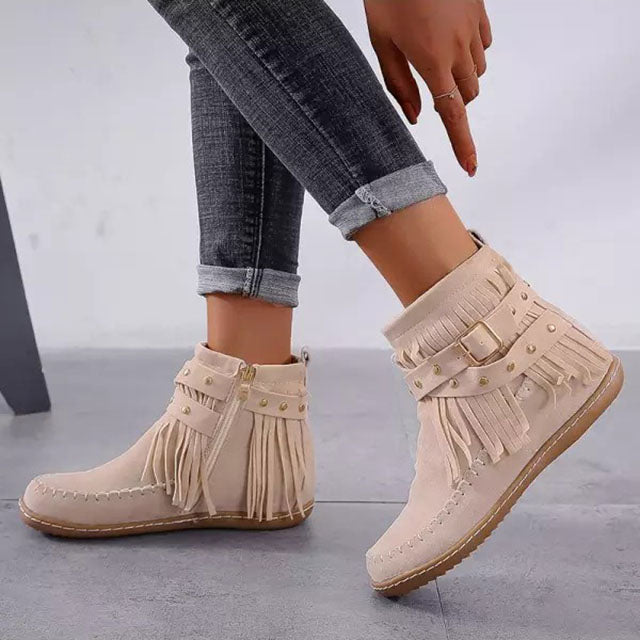 Rosie - Orthopaedic Women's Cowboy Ankle Boots with Fringe Detail