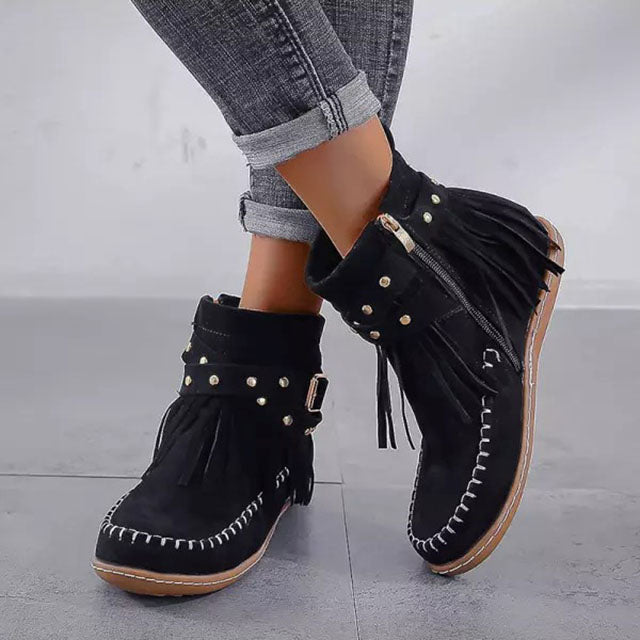 Rosie - Orthopaedic Women's Cowboy Ankle Boots with Fringe Detail