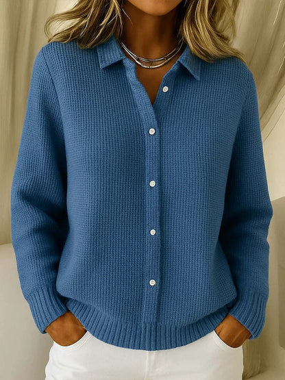 Rosie - Women's Knitted Cardigan for Autumn with Shirt Collar and Button Front