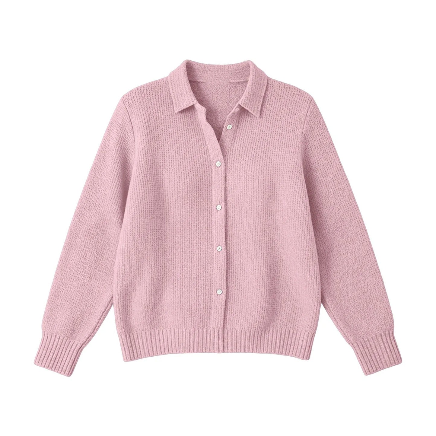 Rosie - Women's Knitted Cardigan for Autumn with Shirt Collar and Button Front