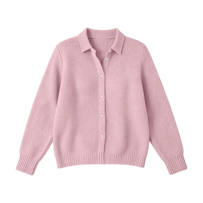 Rosie - Women's Knitted Cardigan for Autumn with Shirt Collar and Button Front
