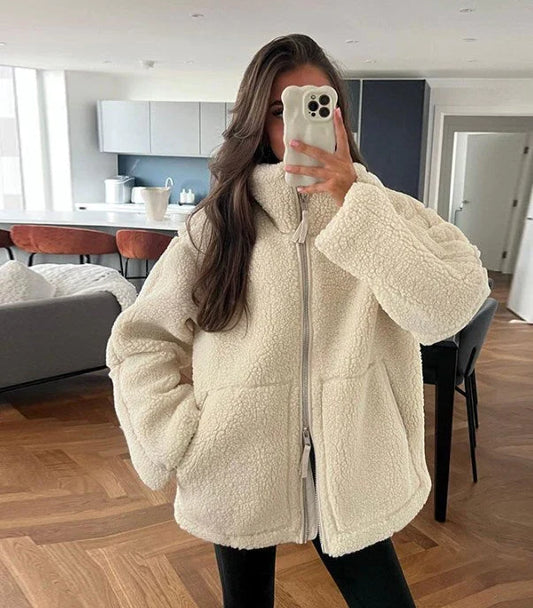 Rosie - Women's Oversized Teddy Jacket for Autumn with Funnel Neck