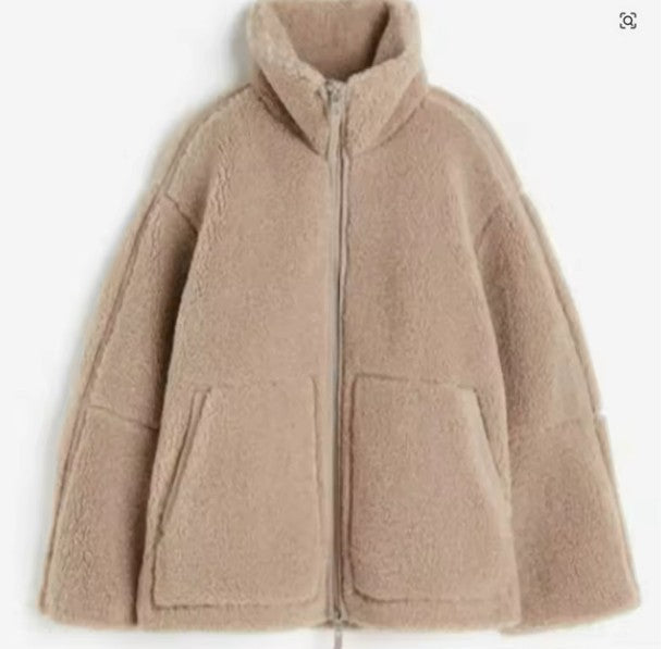 Rosie - Women's Oversized Teddy Jacket for Autumn with Funnel Neck