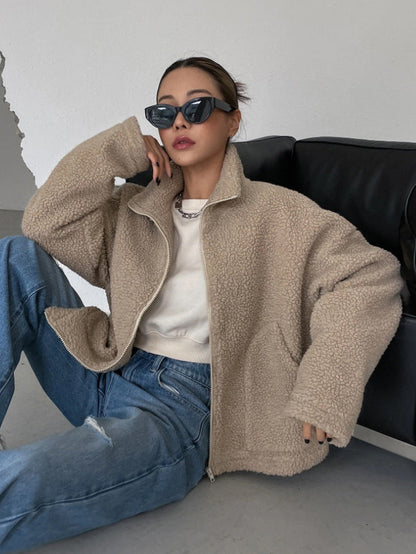 Rosie - Women's Oversized Teddy Jacket for Autumn with Funnel Neck