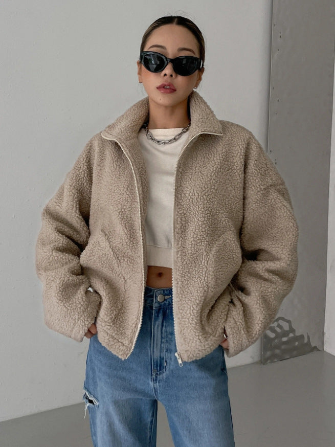 Rosie - Women's Oversized Teddy Jacket for Autumn with Funnel Neck